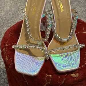 Fashion Nova Silver Heels with Rhinestone Straps